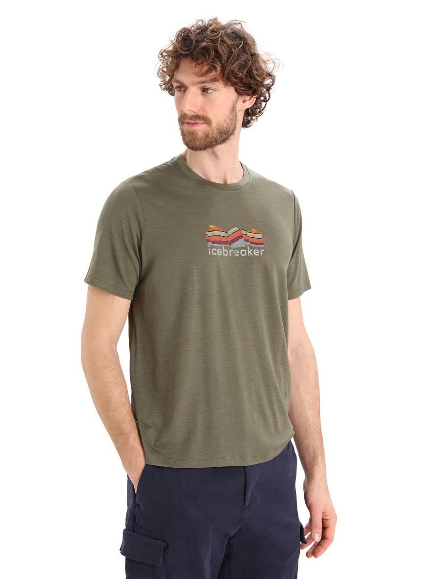 T Shirts Icebreaker Merino Tech Lite II Corta Sleeve Mountain Geology Homme Vert Olive | FR 1181TCEV